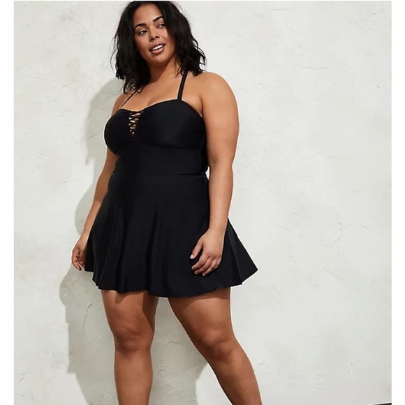 New! Torrid sz 3 Lattice Peplum Swim Bathing Suit Dress 3X - Picture 2 of 4